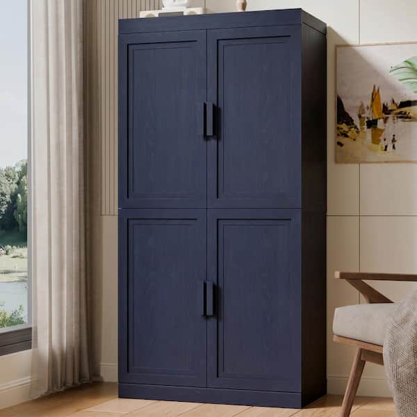 Navy Blue Wood 62 in. H Storage Cabinet with Adjustable Shelves for Living Room Kitchen and Bedroom
