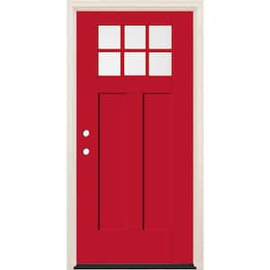 36 in. x 80 in. Right-Hand 6-Lite Clear Glass Ruby Red Painted Fiberglass Prehung Front Door with 6-9/16 in. Frame