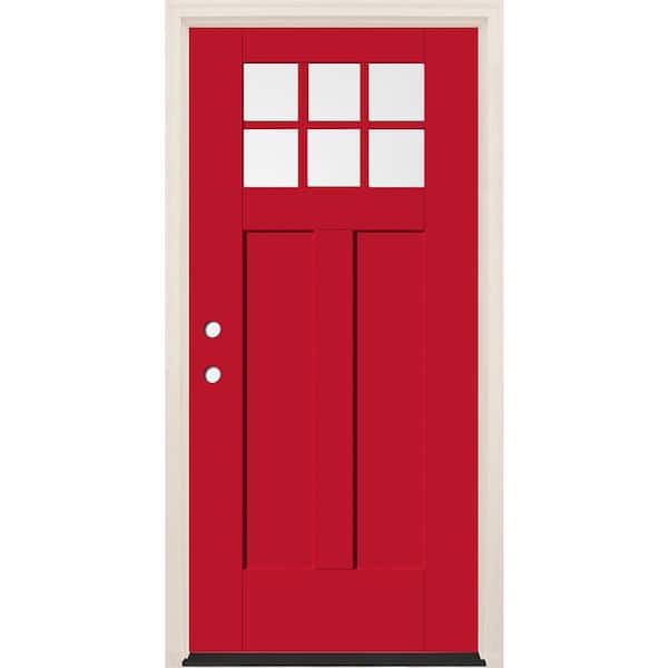 Builders Choice 36 in. x 80 in. Right-Hand 6-Lite Clear Glass Ruby Red Painted Fiberglass Prehung Front Door with 6-9/16 in. Frame