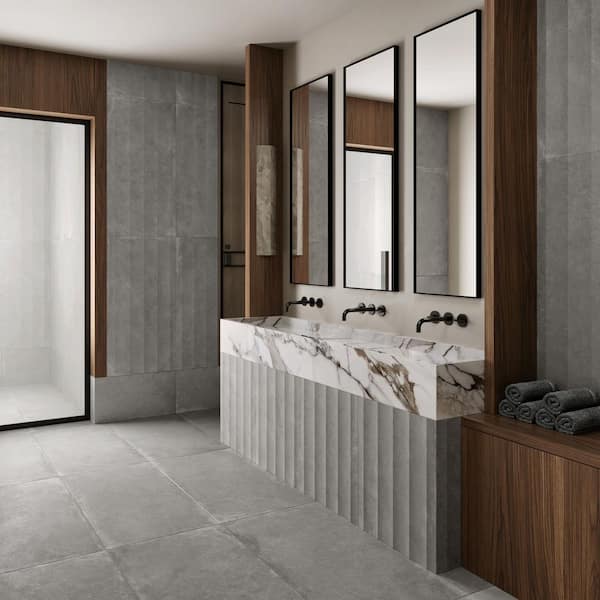 Ivy Hill Tile Auracreto Waves Taupe Gray 23.62 in. x 47.24 in. 3D