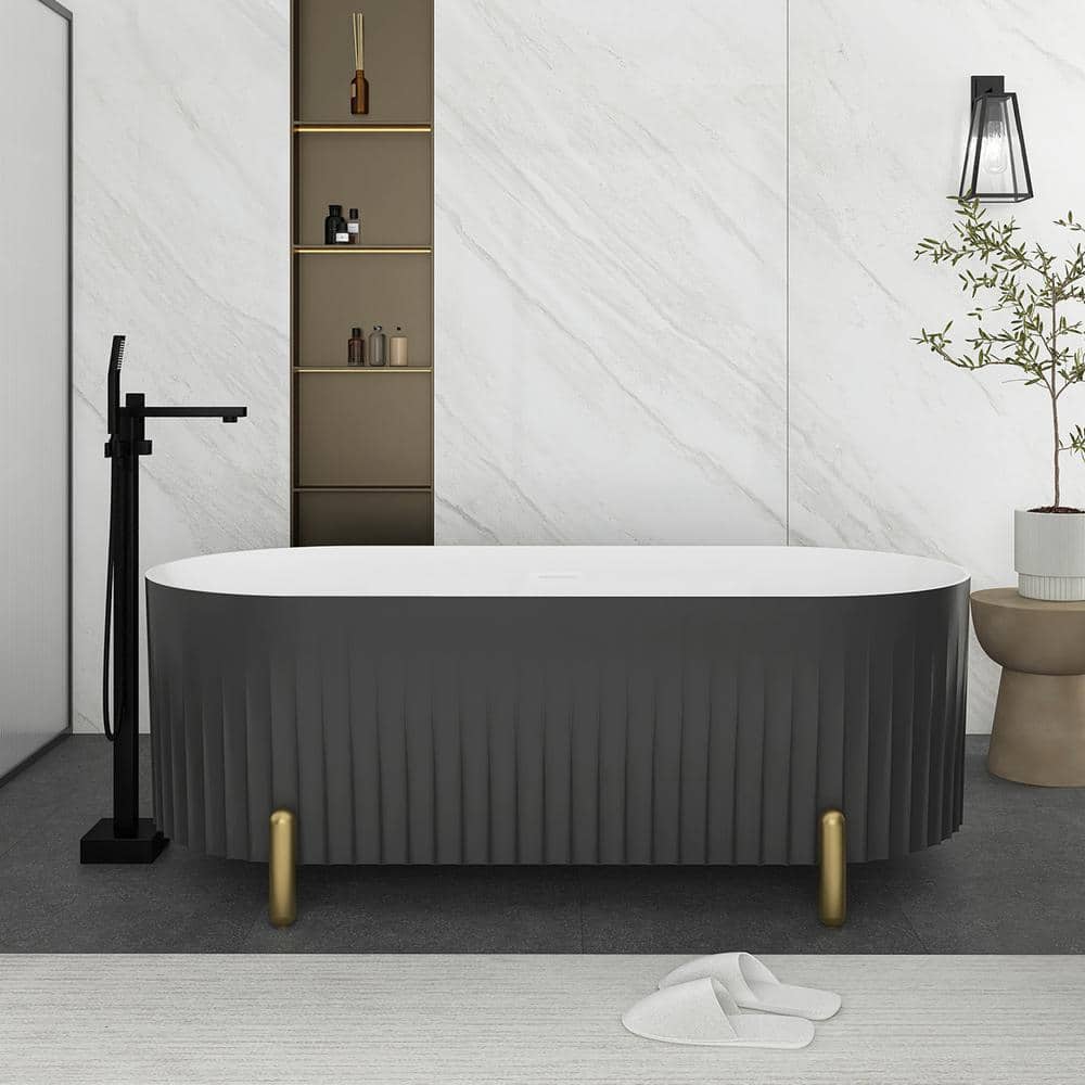 67 in. x 31 in. Soaking Bathtub with Center Drain in Grey