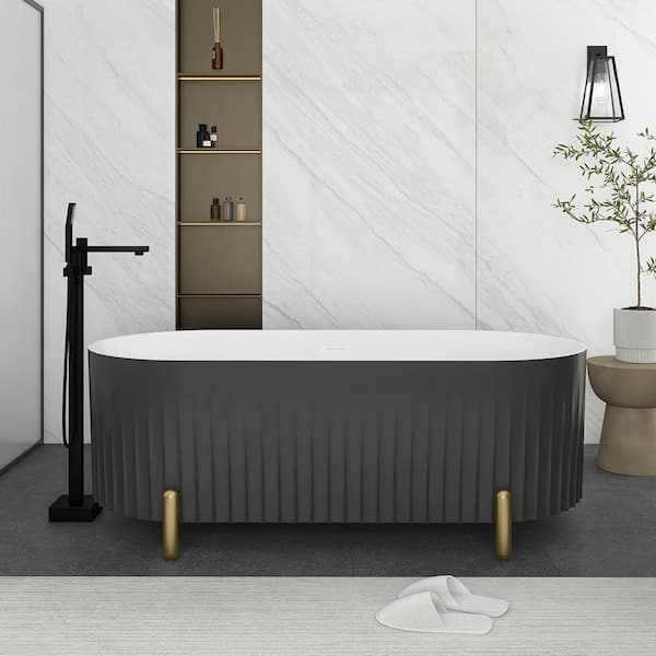 Unbranded 67 in. x 31 in. Soaking Bathtub with Center Drain in Grey