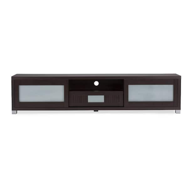 Baxton Studio Gerhardine Collection 70 in. Dark Brown Wood TV Stand with 1 Drawer Fits TVs Up to 78 in. with Storage Doors