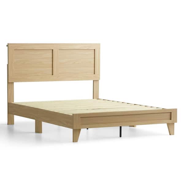 Double Framed Wood Platform Bed, Wooden King Size Bed Frame With Headboard