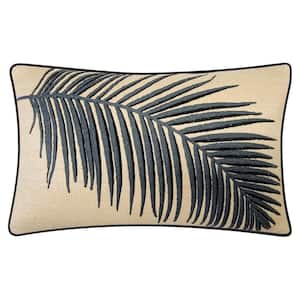 Black Multi Raffia Embroidered Palm Frond Indoor/Outdoor 12 x 20 Decorative Pillow