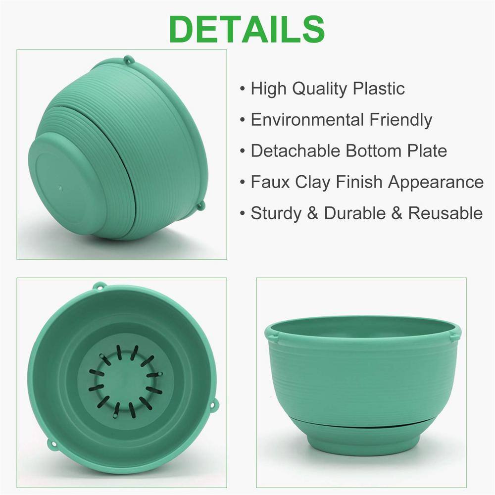 8 Inch Green Plastic Self-Watering Hanging Planter Set