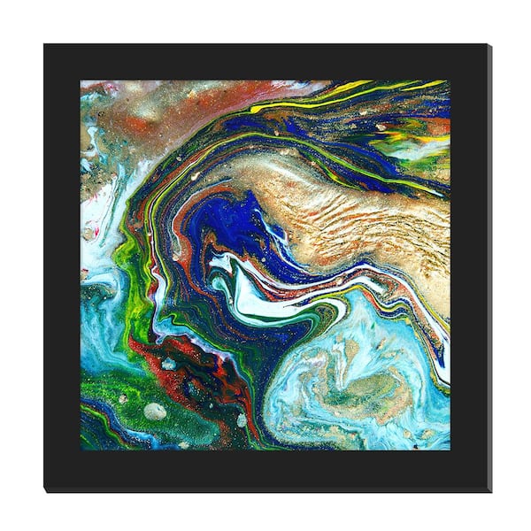 Unbranded Gallery-Grade Ocean Bed Black Framed Acrylic Abstract Statement Wall Art 48 in. x 48 in.
