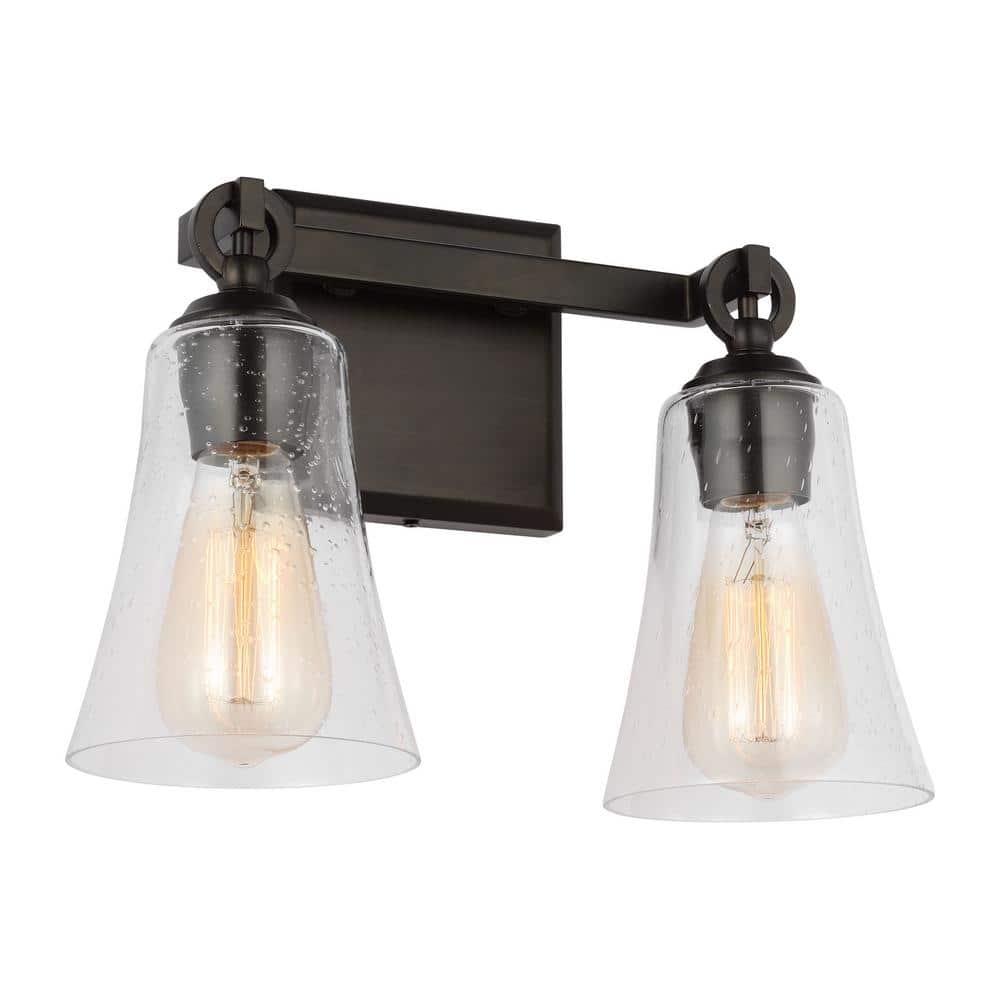 Monterro 13.5 in. 2-Light Aged Iron Transitional Vanity Light with Clear Seeded Glass Shades price history on PriceWatchPro