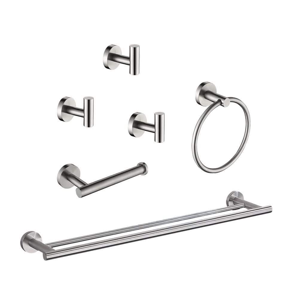 6-Piece Stainless Steel Bathroom Set with 24 in. Bath Towel Bar,Towel Ring for Wall Mounted in Brushed Nickel price history on PriceWatchPro