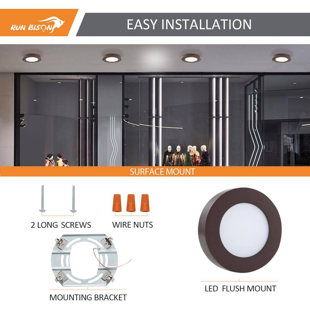 5.5'' Bronze Aluminum Round LED Flush Mount Downlight Set