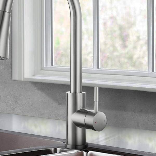 Stainless Steel Single-Handle Pull Down Sprayer Kitchen Faucet in Brushed Nickel