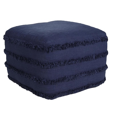 Solid Navy Blue 18 in. x 18 in. x 14 in. Textured Stripe Pouf Ottoman