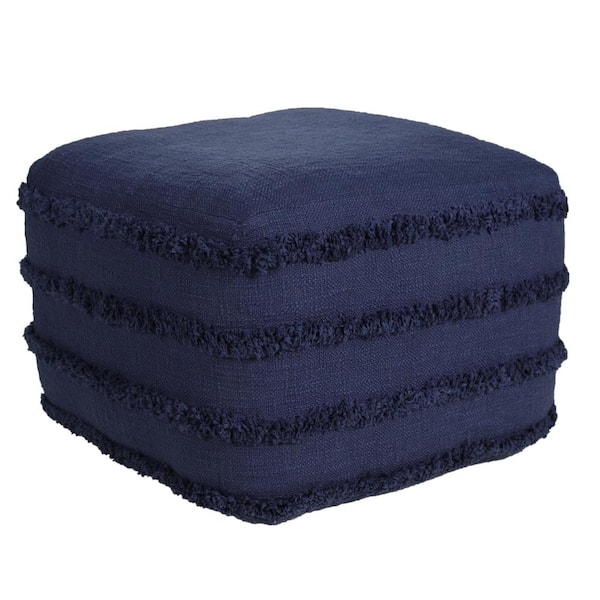 Unbranded Solid Navy Blue 18 in. x 18 in. x 14 in. Textured Stripe Pouf Ottoman