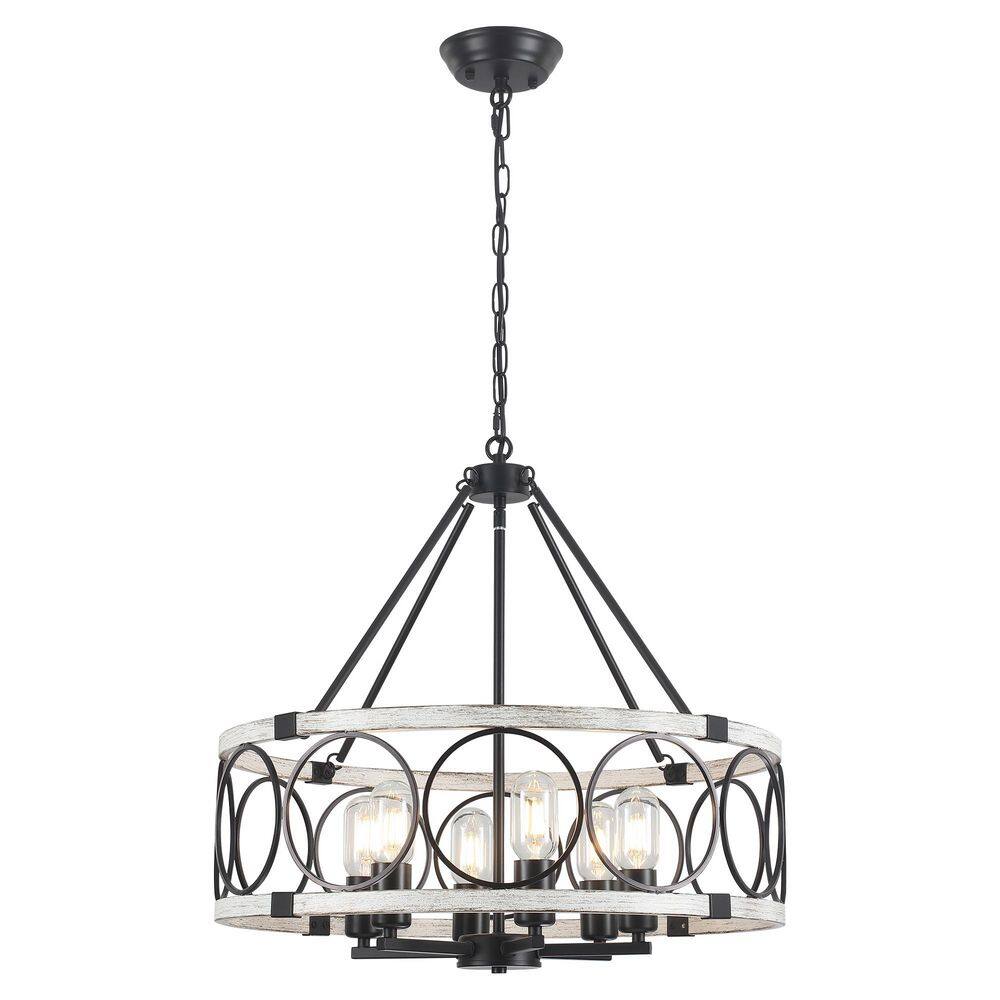 6-Light Black and Antique Distressed Beige Farmhouse Chandelier with Metal Shade for Dining Room price history on PriceWatchPro