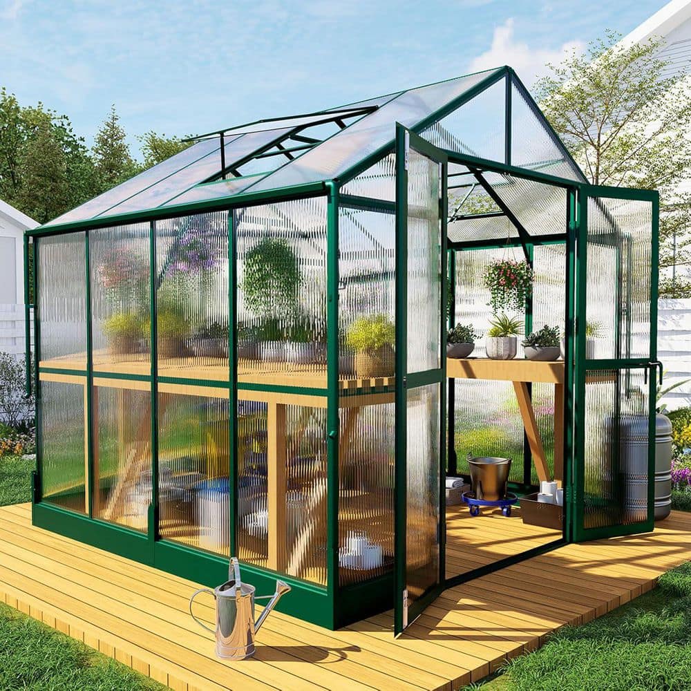 8 x 8 x 7.5 ft. Aluminum Greenhouses for Outdoors Green