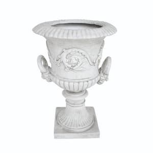 Elegant Style 18.75 in. W x 28.25 in. H Antique White Ceramic Garden Urn Planter, Functional, Weather & Water Resistant