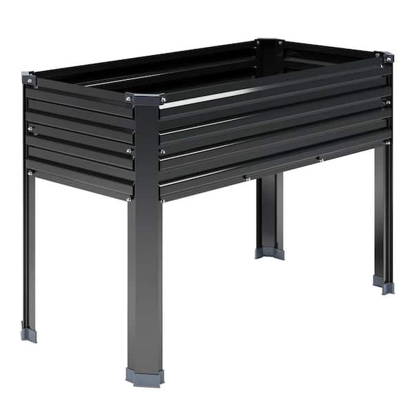 SenQWFa 48 in. x 18 in. x 30 in. Black Galvanized Steel Elevated Pots and Planters Box with Legs for Garden 300 lbs. Capacity