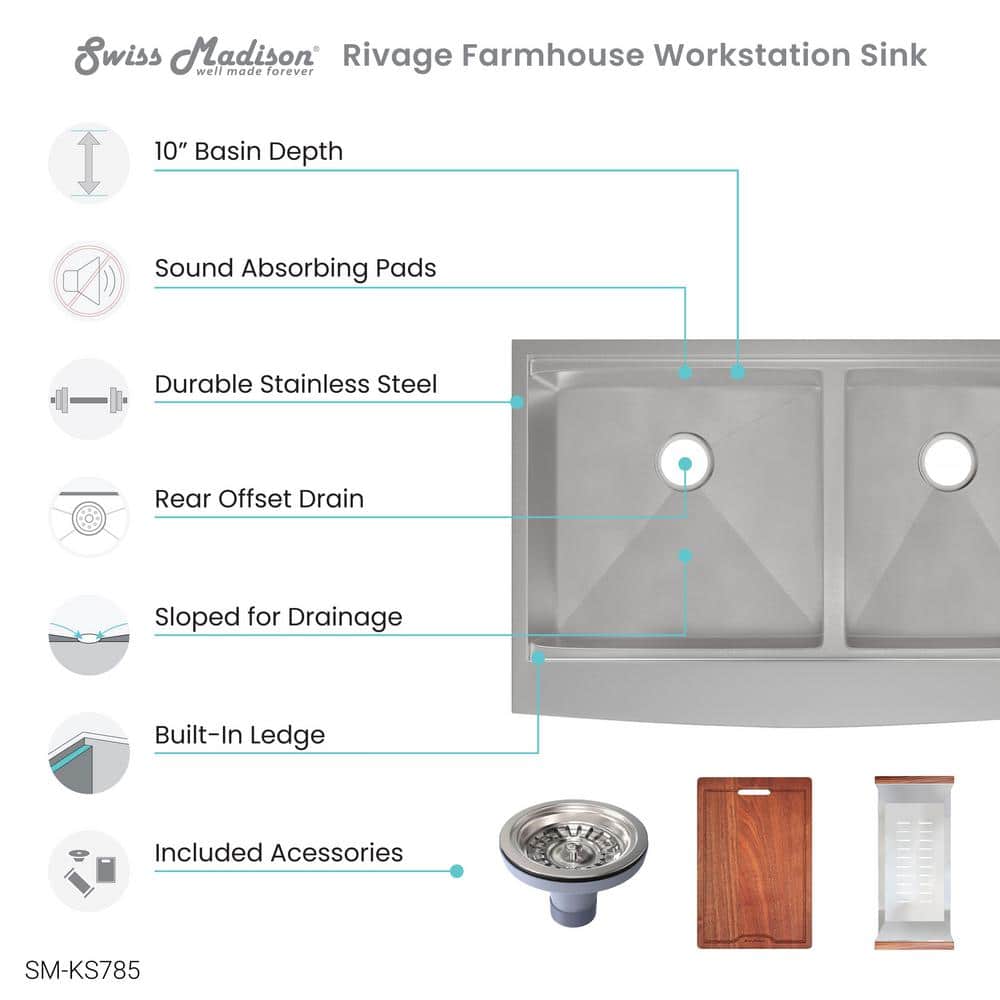 Rivage 33'' Stainless Steel Dual Basin Apron Kitchen Sink