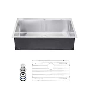 33 in. Kitchen Sink Workstation, 304 Stainless Steel Top Mount Sinks, Drop-In Single Bowl Farmhouse Basin