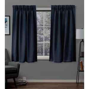 Peacoat Blue Sateen Solid 30 in. W x 63 in. L Noise Cancelling Thermal Pinch Pleat Blackout Curtain (Set of 2)