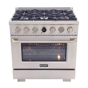 36 in. 5.2 cu. ft. 6-Burners Dual Fuel Range for Natural Gas in Stainless Steel with Horus Digital Dial Thermostat