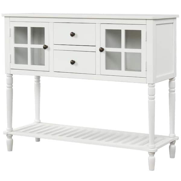 Unbranded 42 in. White Rectangle Solid Wood Console Table with 2-Drawers 2-Doors Long Shelf