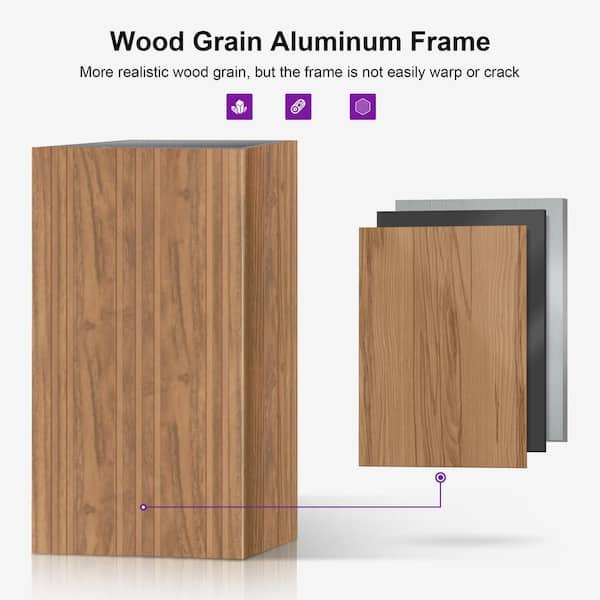 10 ft. x 12 ft.Wood Grain Patio Outdoor Gazebo for Backyard Hardtop Aluminum Frame w/ Hooks Upgrade Netting 24-Lights