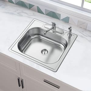 25 in. Drop-In Single Bowl 22 Gauge Stainless Steel Kitchen Sink with Faucet and Sprayer