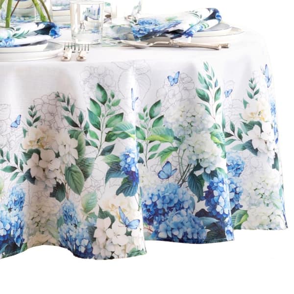 Hydrangea Bloom Floral Double Border Tablecloth, Multicolor - 70"W x 70"L Round