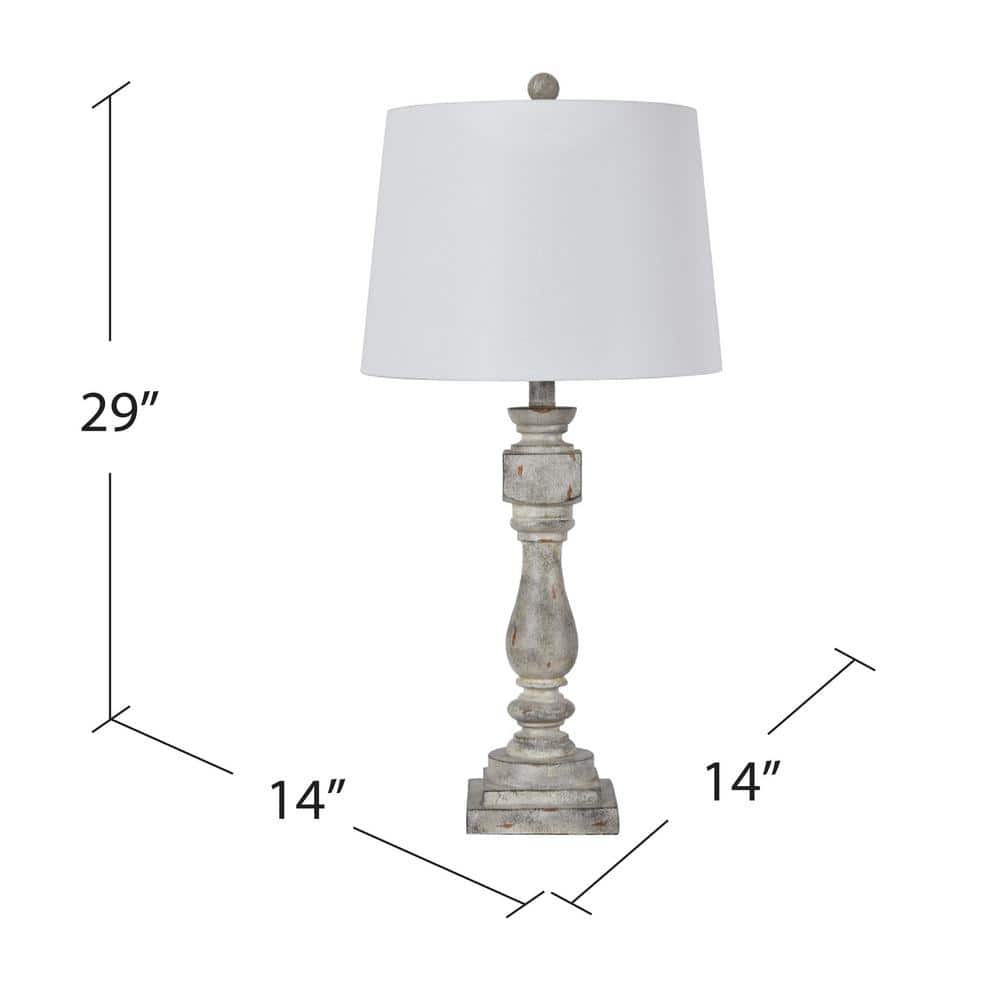 Gray Distressed Resin Table Lamp with White Shade