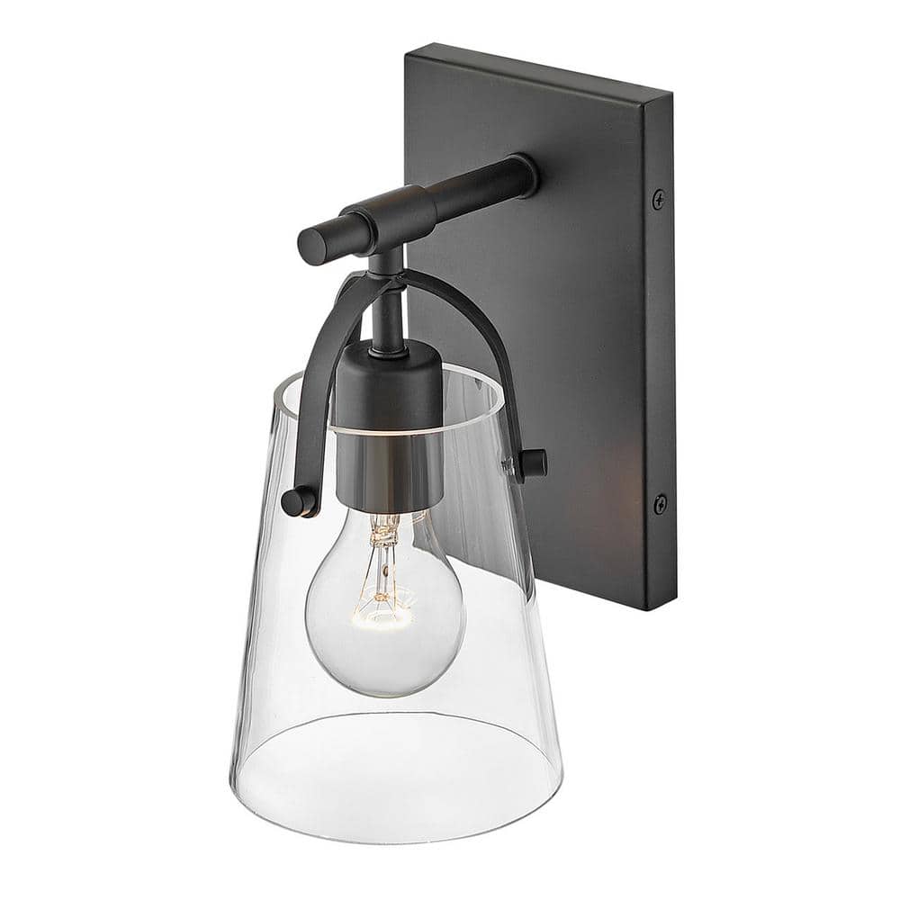 Foster Black Clear Glass 1-Light Dimmable Vanity Fixture