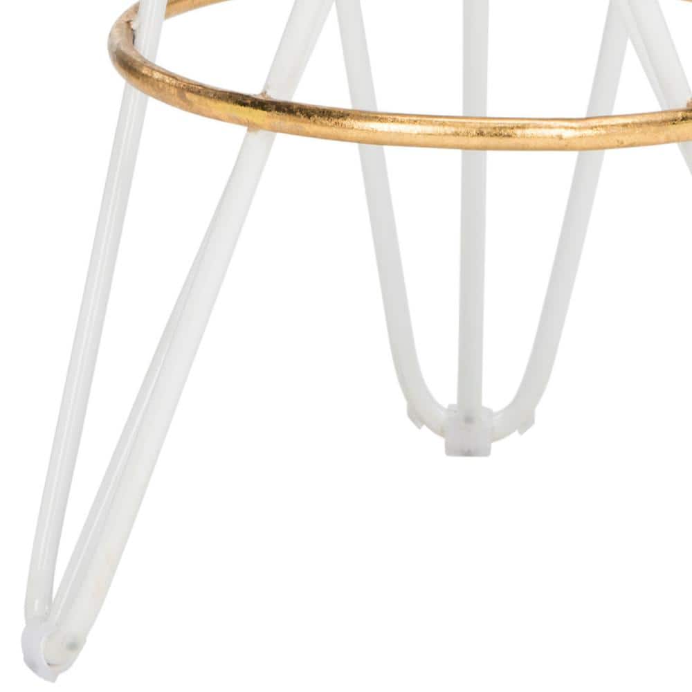 Transitional White and Gold Metal Bar Stool with Hairpin Legs