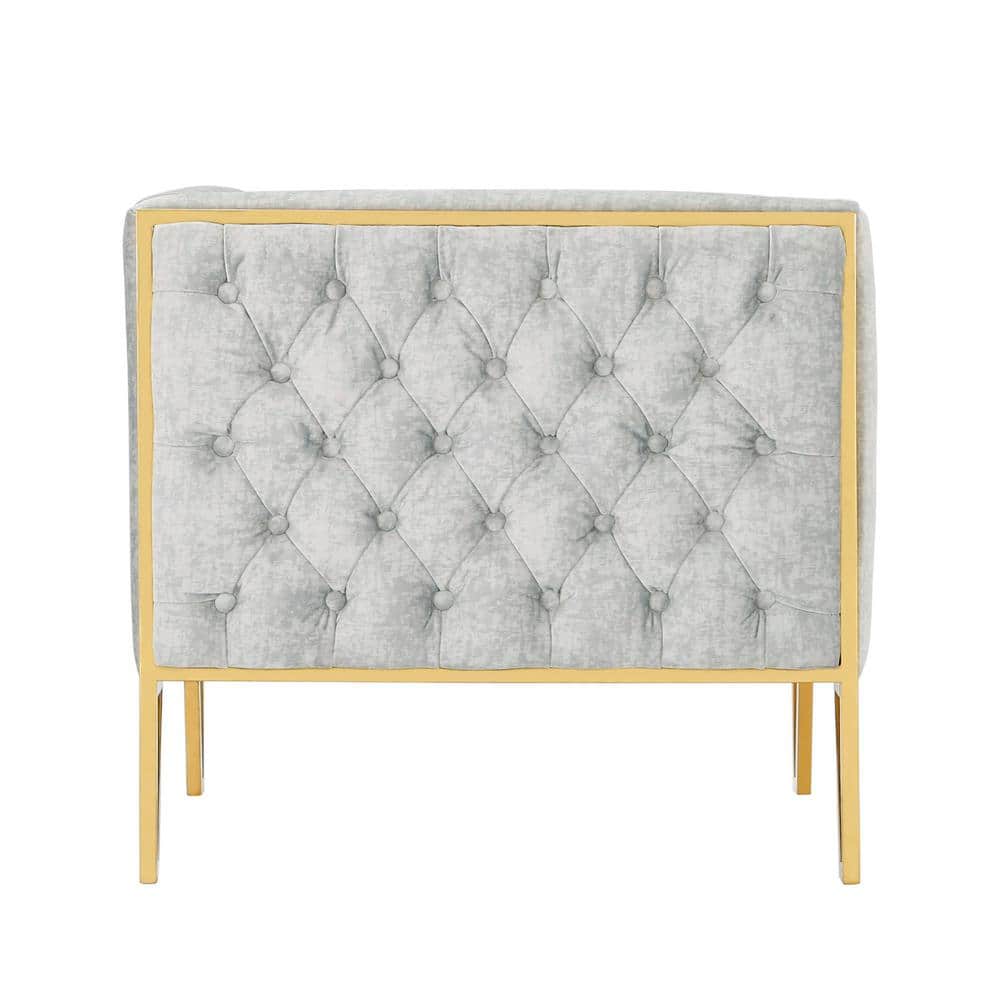 Grey Velvet Barrel Accent Chair with Gold Metal Frame