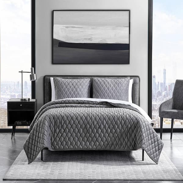 VERA WANG Diamond Velvet 3-Piece Charcoal Gray Solid Knit