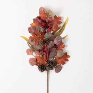 28 in. H Leaf And Pinecone Spray; Multicolored