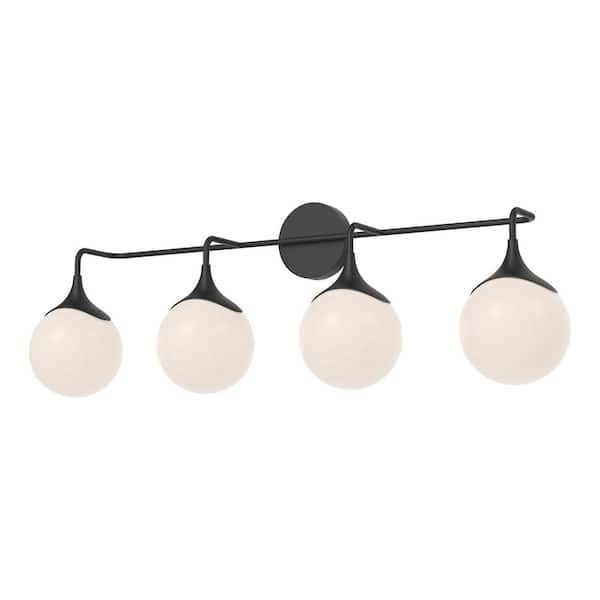 ALORA MOOD Nouveau 35-in 4 Light 40-Watt Matte Black/Opal Matte Glass Vanity Light