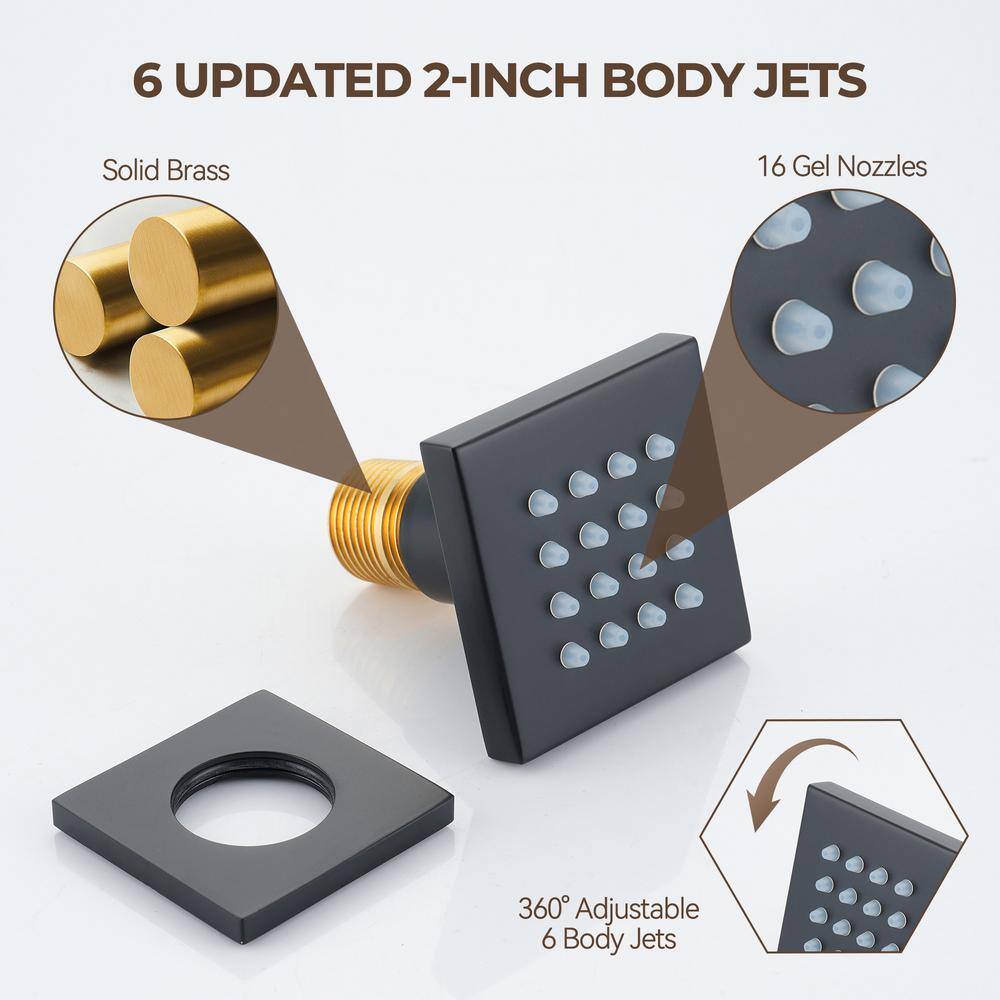 Matte Black 12" Dual Square Wall Mounted Shower System with Body Jets