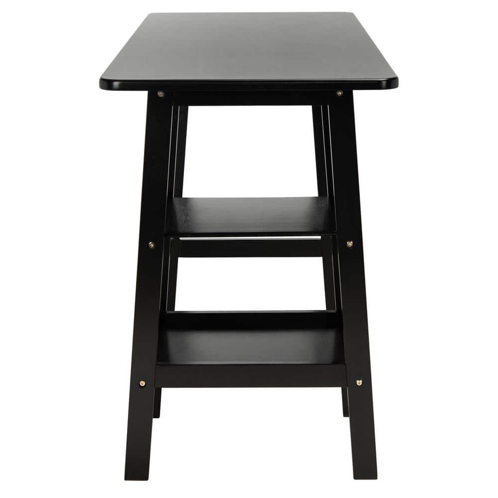 Matte Black Solid Wood Writing Desk with Shelves
