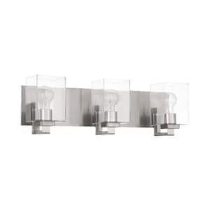 McClane 24.25 in. 3-Light Brushed Polished Nickel Finish Vanity Light with Clear Glass Shade