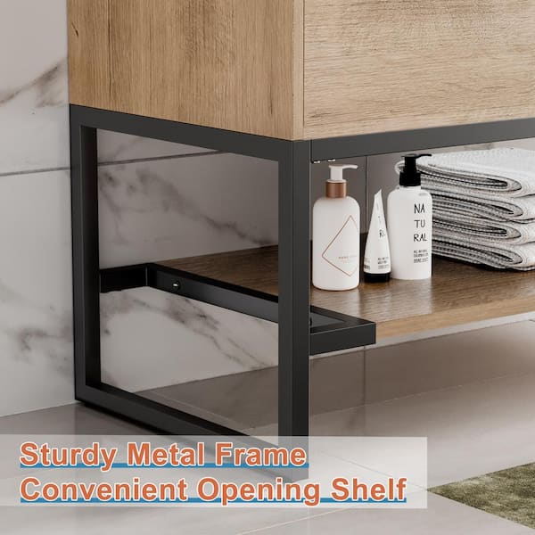 48 in. W x 18.1 in. D x 34 in. H Double Sink Freestanding Bath Vanity Cabinet in Natural with White Resin Top