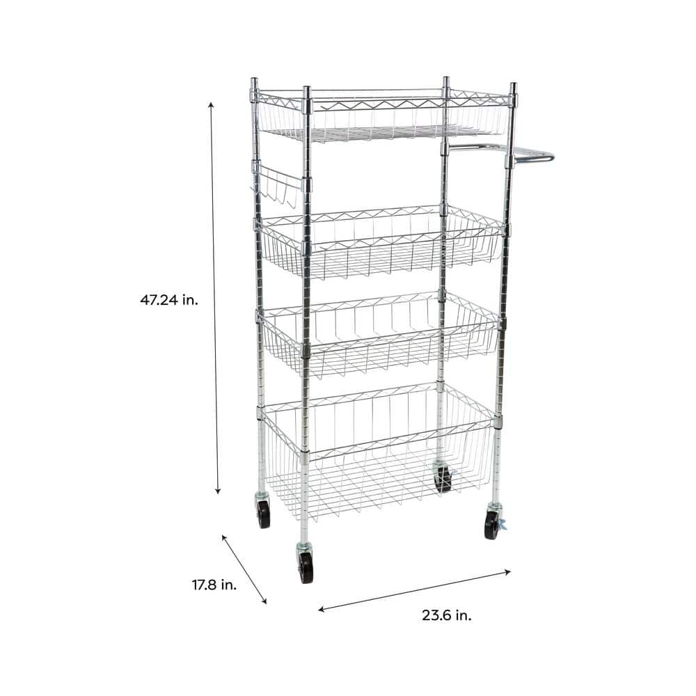 Chrome 4-Tier Industrial Utility Cart with Casters