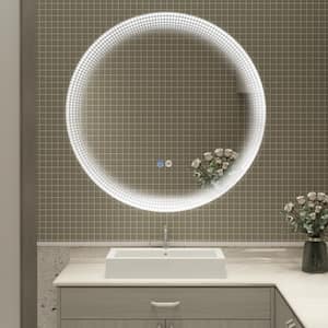 23.6 in. W x 23.6 in. H Round Frameless Wall Mount Bathroom Vanity Mirror in Silver with LED Light Anti-Fog