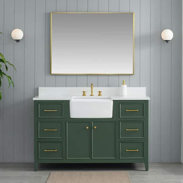 SUDIO Casey 54 in. W x 22 in. D Bath Vanity in Evergreen with Engineered Stone Vanity Top in Ariston White with White Sink