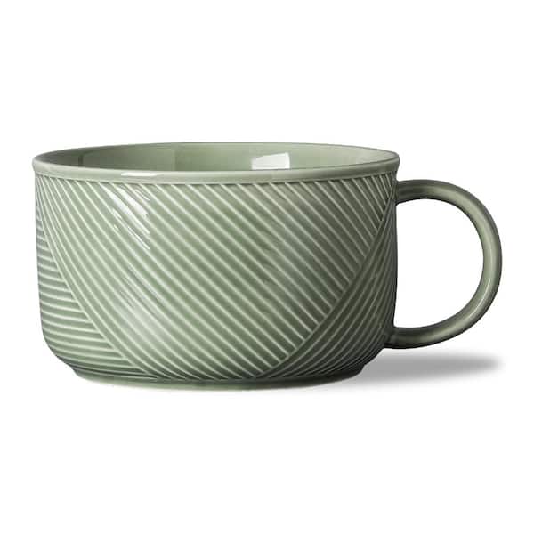38 fl. oz. Pea Green Ceramic 6 in. Handled Cereal Bowl with Striped Glaze Cereal Bowls 5.91 x 3.5 x 3.5