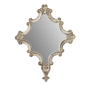 23.4 in. W x 29.9 in. H White Carved Ornate Scrollwork Antique White Fir Wood Accent Wall Mirror