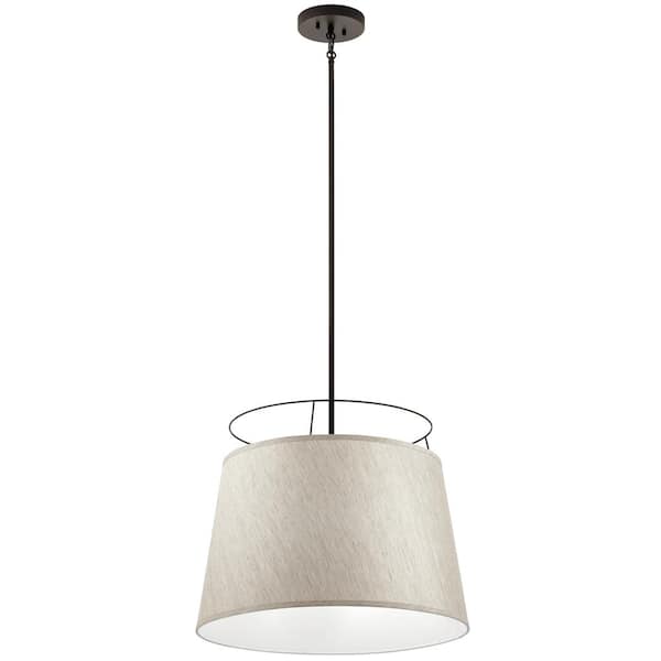 Marika 1-Light Olde Bronze Transitional Shaded Kitchen Pendant Hanging Light with Fabric Shade