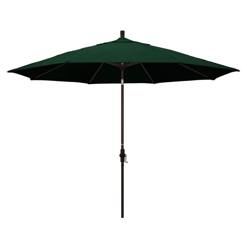 11 ft. Bronze Aluminum Market Patio Umbrella with Aluminum Ribs Collar Tilt Crank Lift in Forest Green Sunbrella price history on PriceWatchPro