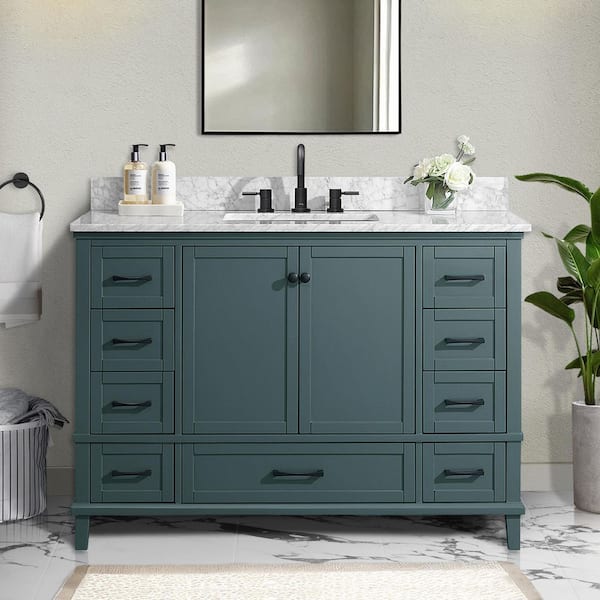 Merryfield 49 in. Single Sink Antigua Green Bath Vanity with White Carrara Marble Top (Assembled)