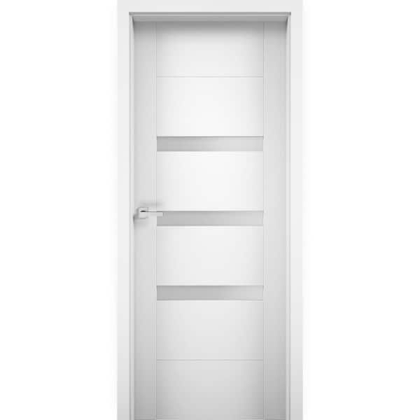VDOMDOORS 18 in. x 80 in. Single Panel No Bore Frosted Glass White Finished Pine Wood Interior Door Slab