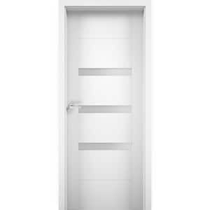 28 in. x 84 in. Single Panel No Bore Frosted Glass White Finished Pine Wood Interior Door Slab